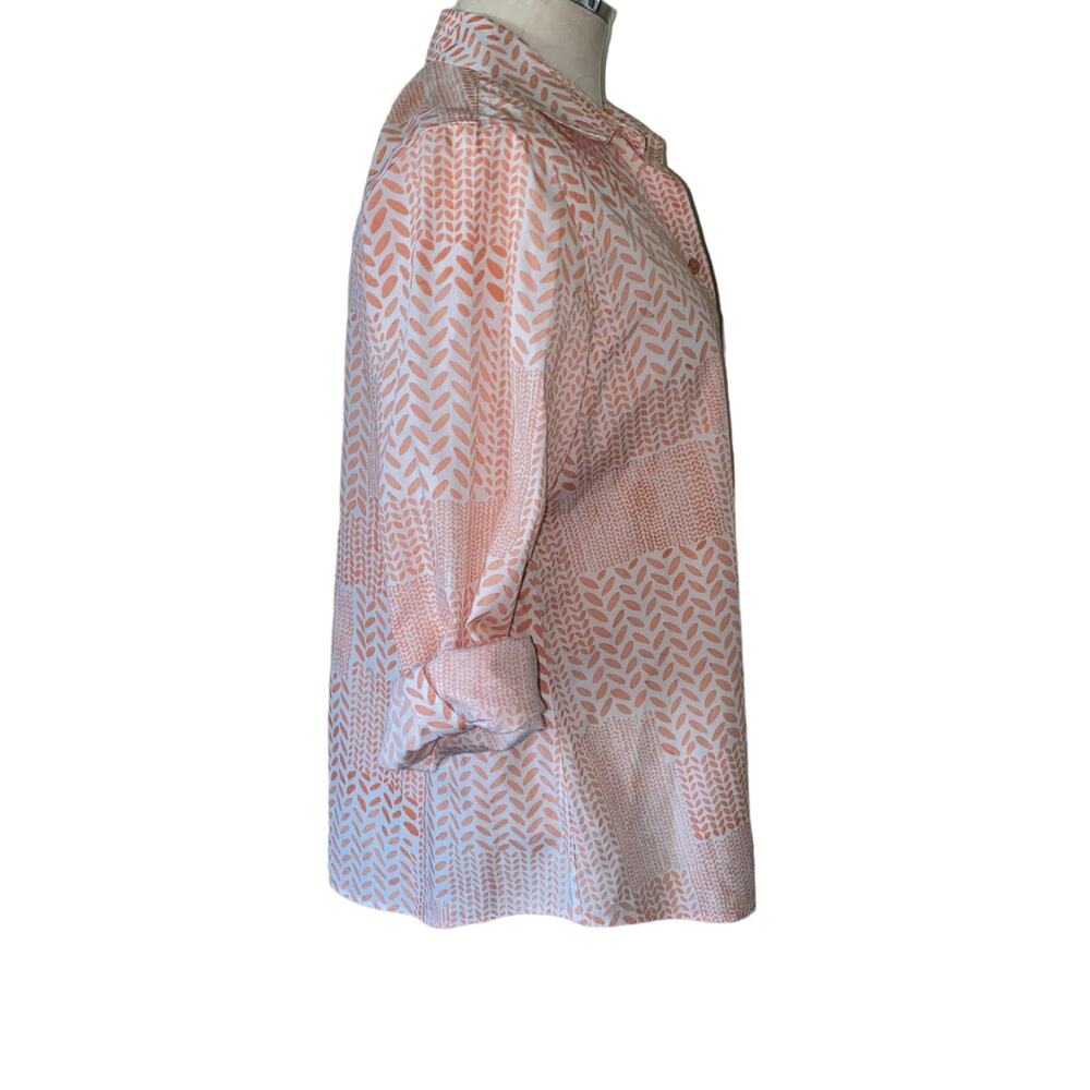 Chico's Patchwork Pattern Peach Roll Tab Button D… - image 2